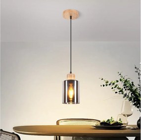 Drewniana lampa wisząca NETTLIFE, lampa wisząca E27, lampa stołowa ze szkła w stylu vintage