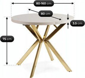 Stół Okrągły Rozkładany DORIAN 80-160 cm Kaszmir/Złoty Glamour