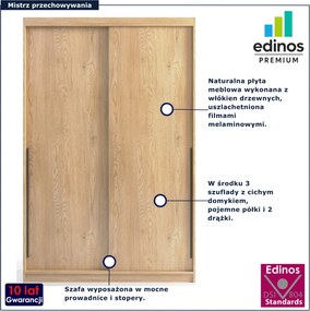 Szafa przesuwna na ubrania z szufladami 140 cm dąb bielony H7-W17