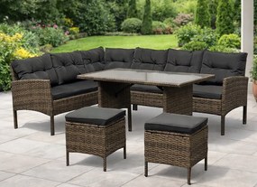 Duży zestaw mebli ogrodowych z narożnikiem Cuba 079 brąz jasny, poduszki szare