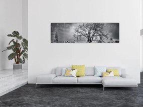Obraz czarno - białej wioski (170x50 cm)