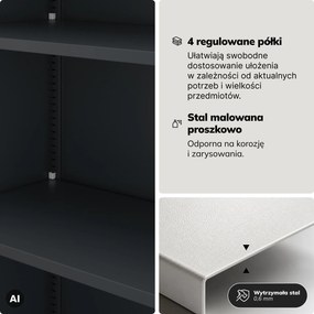 Szafa na akta kartotekowa na klucz antracytowo-czerwona, 450x1850x400 mm: ALEX