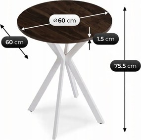 Stół Okrągły LAUREN 60 cm Orzech/Biały Loft Nowoczesny