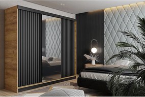 Szafa przesuwna z lustrem lamele MALANI 200 - dąb craft złoty + grafit