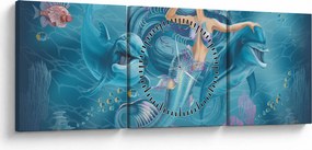 Obraz - Syrenka z delfinami (z zegarem) (90x30 cm)