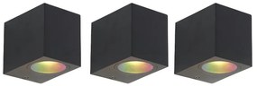 Zestaw 3 inteligentnych lamp ściennych czarnych GU10 50mm IP44 - Baleno