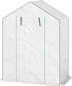 Outsunny Szklarnia z półkami, mini szklarnia, odporna na UV, okna z siatki, drzwi na zamek błyskawiczny, 143Dł x 74S x 190W cm, Biała
