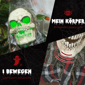 HOMCOM Dekoracja na Halloween Groundbreaker-Szkielet, giętkie ramiona, świecące oczy, upiorny wyc