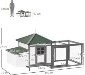 PawHut kurnik dla kur miniaturowych z wybiegiem domek lęgowy drewno sosnowe szary+biały