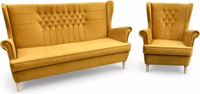 Tapicerowany zestaw w stylu skandynawskim - sofa uszak 3 osobowa i fotel uszak