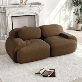 Sofa 2-osobowa modułowa w Welurze żebrowanym - z 2 poduszkami - 208x103x70cm - Brązowy