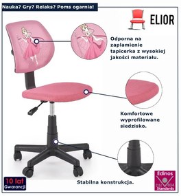 Obrotowy różowy fotel dla dziewczynki K7-E54