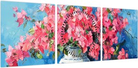 Obraz - Wazon z różowymi kwiatami (z zegarem) (90x30 cm)