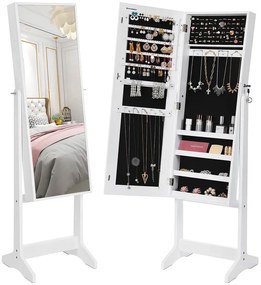 Biała szafka na biżuterię z lustrem na klucz N8-S66