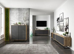 Zestaw zamykanych szafek rtv dąb wotan + grafit N8-K07