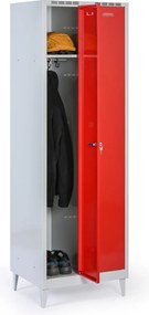 Metalowa szafka ubraniowa S8 na nogach, 2-drzwiowa, 1950 x 600 x 500 mm, zamek obrotowy, drzwi czerwone