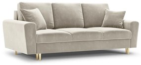Beżowa aksamitna rozkładana/ze schowkiem sofa 235 cm Kyoto – Cosmopolitan Design