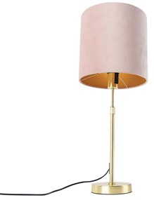 Lampa stołowa złota/mosiądz z różowym aksamitnym kloszem 25 cm - Parte klasyczny/Antyczny Oswietlenie wewnetrzne