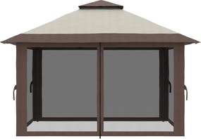 Outsunny Pawilon Składany 4x4x3m Beżowy z Regulowaną Wysokością 4 Ścianki Siatkowe Dach Wentylacyjny Torba Szybki Montaż | Aosom PL