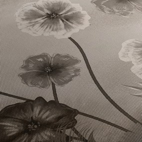 Obraz - Rysowane kwiaty (z zegarem) (90x30 cm)