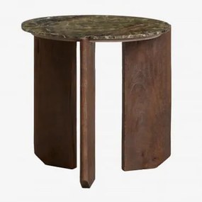 Stolik Nocny Ø50 Cm Z Naturalnego Kamienia I Drewna Mango Lavinia Zielony Marmur Forest & Ciemny Drewniany Uchwyt - Sklum