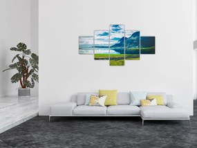 Obraz jeziora z górami (125x70 cm)