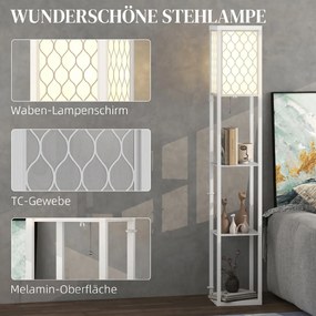 HOMCOM Lampa stojąca z półką, 3 półki, kompaktowe wymiary, MDF, biały | Aosom PL