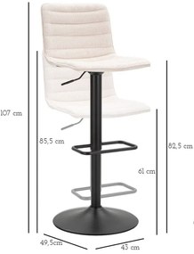 Biało-czarny hoker z regulowaną wysokością (wysokość siedziska 61 cm) Malia – Mauro Ferretti