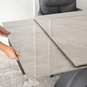 Stół Rozkładany Prostokątny LUIGI 160-240 cm Ceramiczny Szary Marmur/Czarny do Jadalni Nowoczesny