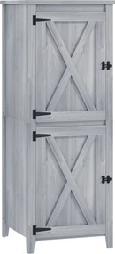 Outsunny Drewniana Szopa, Kompaktowy Szafę Ogrodową na Narzędzia i Sprzęt Ogrodowy z Zamykanymi Drzwiami, Jasnoszary