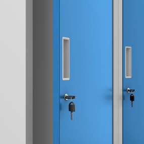 Szafka ubraniowa BHP szaro-niebieska: czterokomorowa KACPER, 800 x 1800 x 500 mm