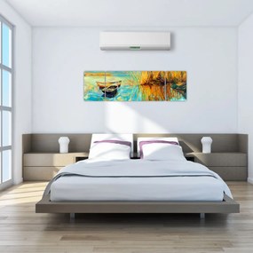 Obraz - Jezioro z łodziami (170x50 cm)