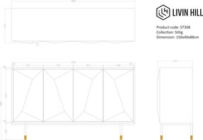 Designerska komoda 4-drzwiowa Stilig ST308 w kolorze perłowej zieleni