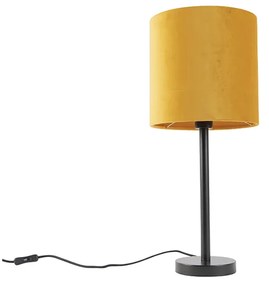 Lampa stołowa czarna klosz welurowy ochra-złoty 25cm - Simplo Nowoczesny Oswietlenie wewnetrzne