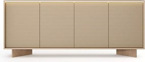 Komoda Parsja 4D 200 cm LED – duża komoda do salonu, ryflowane fronty, bolivar naturalny / cappuccino, push-to-open