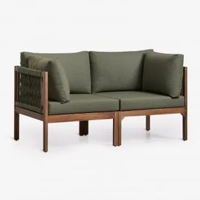Sofa Modułowy Ogrodowy 2-częściowy Z Podłokietnikami Z Drewna Akacjowego Branson Intensywna Zieleń Oliwkowa – Ciemny Brąz Akacjowy - Sklum