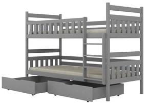 Łóżko piętrowe BARTEK 180x80 szare drewniane z szufladami KOCOT KIDS