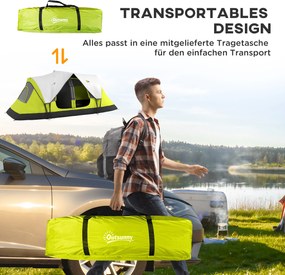 Namiot kempingowy Outsunny, 2 pomieszczenia, ścianka działowa, dla 6 osób, ochrona przed deszczem, ciemnozielony