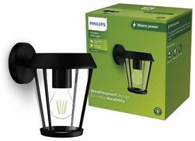 Philips Sunera zewnętrzna lampa ścienna czarna, E27, maks. 1x25 W
