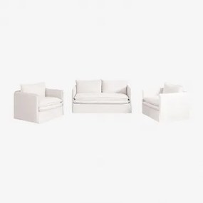 Zestaw Wypoczynkowy Z Sofą 2-osobową I 2 Fotelami Z Lnu I Bawełny Grace Tkaniny Distressed White - Sklum
