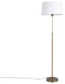 Lampa podłogowa brązowa z abażurem z lnu białym 45 cm regulowana - ParteWiejski/ Rustykalny / Vintage Oswietlenie wewnetrzne