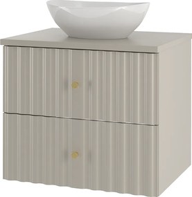 Kaszmirowy Zestaw Łazienkowy 60cm Szafka z Blatem i Umywalką Ryflowane Fronty Aqua