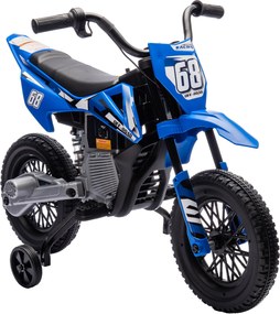 AIYAPLAY Elektryczny motocykl dla dzieci, manualna kontrola gazu, koła treningowe, muzyka, Niebieski, 107 x 56 x 70 cm