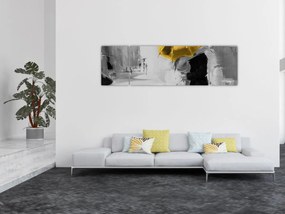 Obraz - Zakochana para pod parasolem, żółty (170x50 cm)