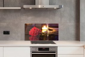 Szklany Panel Róża, Świeca i Kieliszek Wina