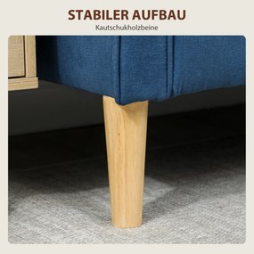 HOMCOM Sofa dwuosobowa z schowkiem, pikowane oparcie, nogi z drewna kauczukowego — 117x62x78 cm, niebieska
