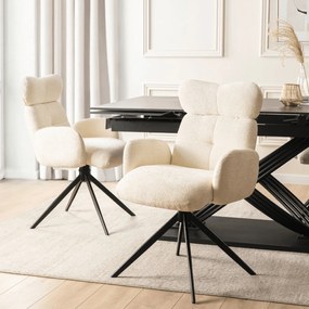 Krzesło Tapicerowane Obrotowe ALVARO Kremowe Boucle Nowoczesne