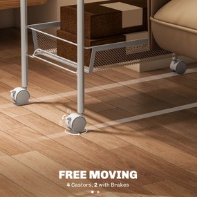 HOMCOM Kuchenny wózek z 5 drucianymi koszami, 4 haczykami, 4 kółkami i 2 uchwytami, stal/plastik, 45x26,5x106 cm, biały | Aosom PL