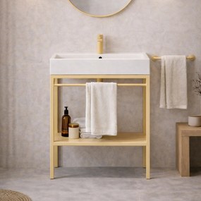 Zestaw umywalka z konglomeratu NAVI 100 x 45 cm + stojąca konsola NAVI Step | Różne kolory | Różne rozmiary : Kolor - Żółty, Otwory na baterię - Bez otworów, Rozmiar - 70 x 45 cm