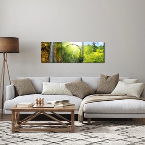 Obraz - wodospady w pralesie (z zegarem) (90x30 cm)